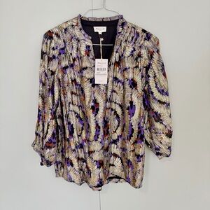 Anthropologie Purple Metallic Print Blouse
